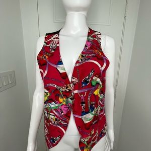 Vintage Nicole Miller Cache Multicolor  Print Silk Vest SZ M
